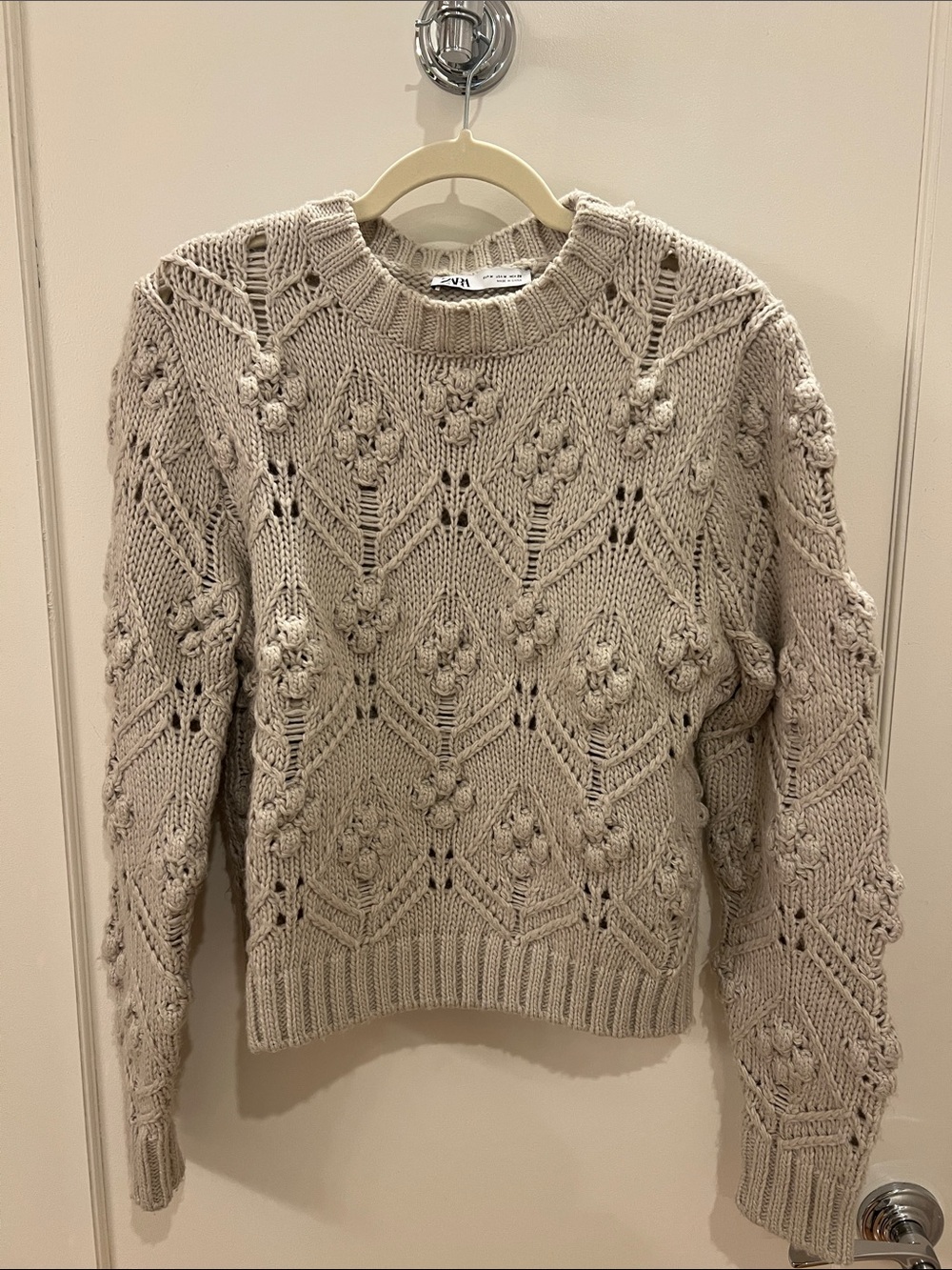 Zara Textured Cable Bobble Crewneck Sweater - Ecru